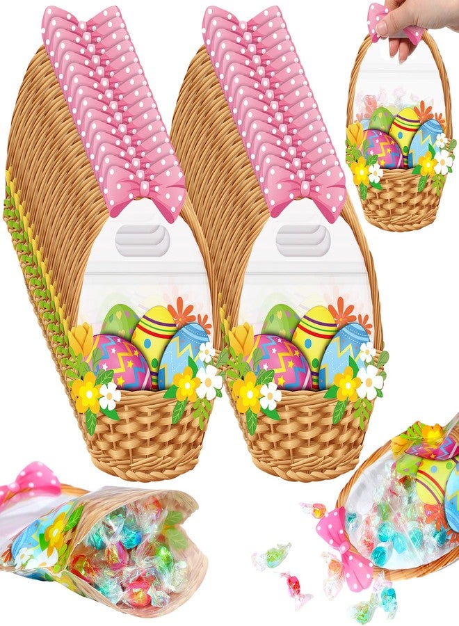 اياستي أكياس هدايا عيد الفصح من إيستي، ٥٠ قطعة، أكياس هدايا سلة عيد الفصح بمقبض، قابلة لإعادة الإغلاق، بيض ملون، فيونكة زهرية، أكياس بلاستيكية محكمة الإغلاق للحلوى، مناسبة لفعاليات البحث عن البيض، وحفلات الأعياد، ومستلزمات تغليف الهدايا والزينة. - Image 1